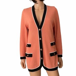 NWT Basler Cotton Knit Cardigan Blazer Crest Buttons
